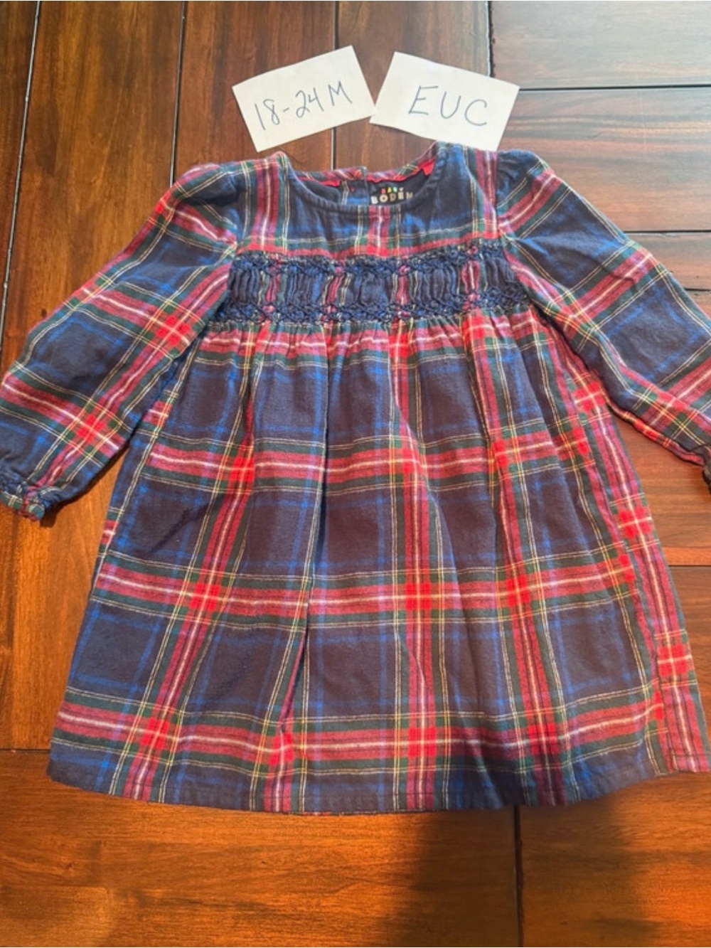 Mini Boden Baby Boden Smocked Tartan Plaid Dress 18-24M